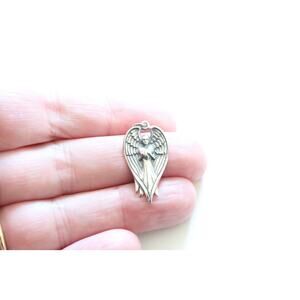 Sterling Silver Angel Pendant Holding Heart Charm